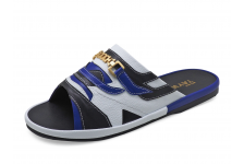 Men Sandals SKF-38 Black&Blue Nappa-White Pebble grain Microfiber Leather